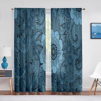 Paars Paisley Gebaseerd op Traditioneel Oosters Pastel Design Tule Gordijn voor Woonkamer Slaapkamer Decoratie Transparant Voile Raamgordijn 1 PCS W100XH250cm&Grommet Top
