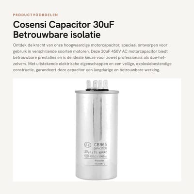 Dailygoods - Capacitor - 30uF - Betrouwbare isolatie - Rond - 450V AC - Duurzaam en praktisch - Geschikt voor motoren - CBB65A-1