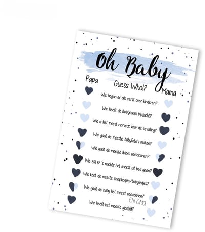 BSG410BLUE 20 stuks - Gender Reveal - Babygames babyshower & Gender Reveal - Babyshower invulkaarten - Oh Baby - Babyshower versiering - Babyshower spelletjes - Gender reveal spelletjes - gender reveal invulkaarten - Babyscrabble-babyspelletjes