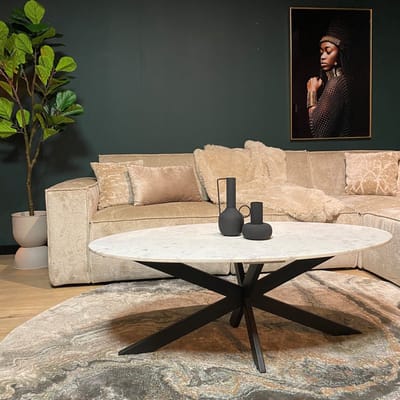 StarFurn Salontafel Faye - Ovaal Wit Marmer - 130x70x46cm