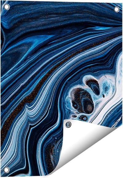 Gards Tuinposter Abstracte Kunst - Blauwe Verf - 40x50 cm - Tuindoek - Tuindecoratie - Wanddecoratie buiten - Tuinschilderij