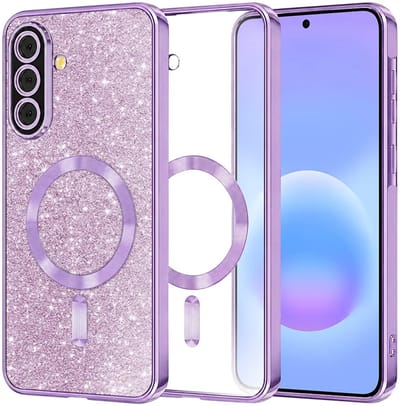 Hoesje geschikt voor Samsung Galaxy A57 - Techsuit Luxury Glitter Back Cover - Geschikt voor MagSafe - Lichtpaars