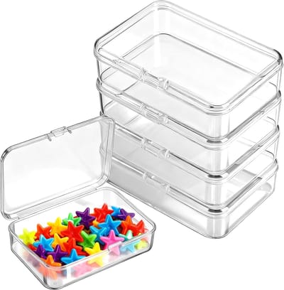 Famanu – Set van 4 kleine opbergdozen met deksel, transparant PP kunststof, voor schroeven, kralen en sieraden