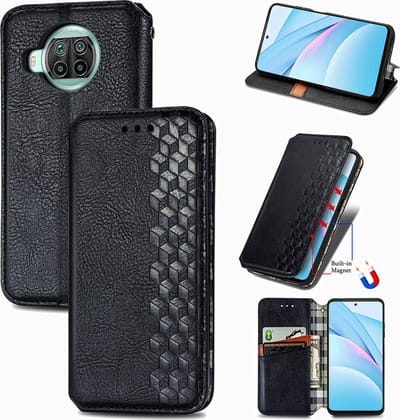 Luxe PU Lederen Ruitpatroon Wallet Case + PMMA Screenprotector voor Xiaomi Mi 10T Lite 5G _ Zwart