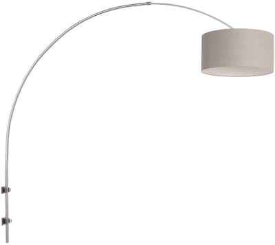 Staalkleurige wandlamp met grijs linnen kap, 145 cm hoog, Sparkled Light 8143ST, Steinhauer