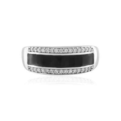Cavill - Zilveren Damesring met 30 Zirkonen (0,189 ct) - 925 Sterling Zilver - Moderne Pavé Zetting met Zwart Accent - Elegante Ring