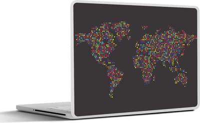 Laptop sticker - 12.3 inch - Wereldkaart - Stippen - Kleuren - 30x22cm - Laptopstickers - Laptop skin - Cover