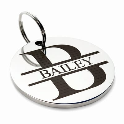 Dierenpenning rond initiaal | Zilver | Roestvrij staal RVS | Diameter 3 cm | Inclusief naam en telefoonnummer graveren | Gegraveerde penning hond kat | Hondenpenning