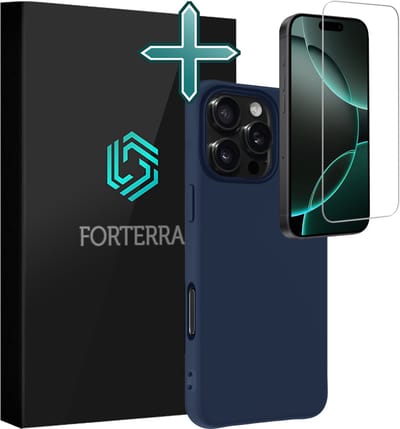 Hoesje Met Screenprotector - Geschikt voor Apple iPhone 16 Pro - Sterk & Shockproof - Telefoon Hoes - Back Cover - Siliconen Case - Donkerblauw