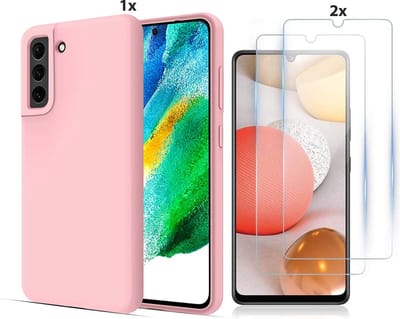 Hoesje Geschikt Voor Samsung Galaxy S21 FE Hoesje Soft Nano Silicone Backcover Gel Roze Met 2x Glazen Screenprotecor