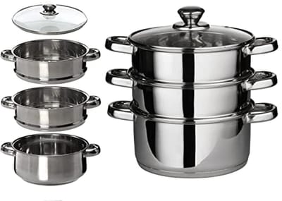 Stoomboot Set Met Glazen Deksel - 3 Tier Kookgerei 22CM