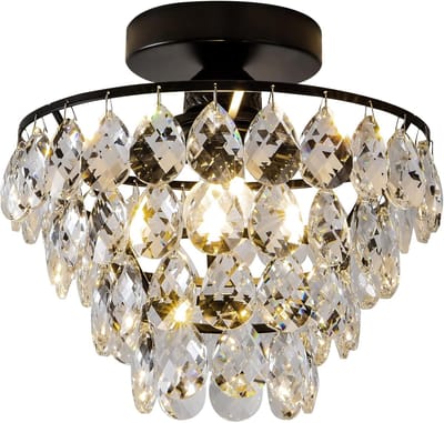 KZQ Moderne Kleine Kristal Plafonnier - Mat Zwart Semi Flush Mount - Mini Kristal Kroonluchter Voor Hal Slaapkamer Badkamer Kast En Foyer