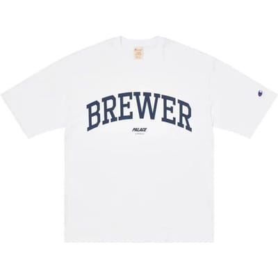 Palace X Champion Letter Print Crew Neck Pullover Straight Cut T-shirt met korte mouwen Unisex T-shirt Wit 219004-CHA-WW001 XL gray