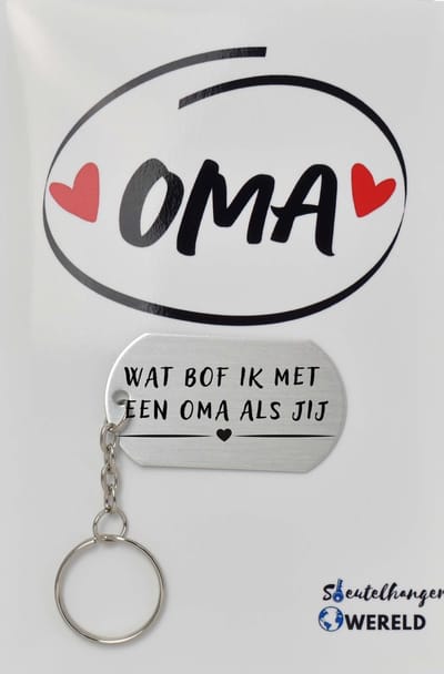 Wat bof ik met een oma als jij Sleutelhanger inclusief kaart - oma cadeau - oma - Leuk kado voor je oma om te geven - 2.9 x 5.4CM