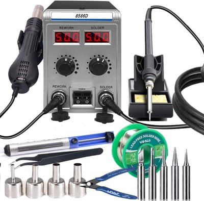 Dailygoody heteluchtsoldeerstation 2-in-1 Digitale temperatuurweergave Zwart Soldeerbout Ideaal voor reparaties Professioneel en geb...