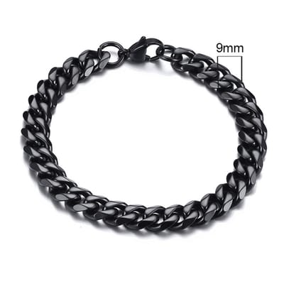 Zilverkleurige Roestvrij Stalen Armband 9mm - zwart - LMPiercings