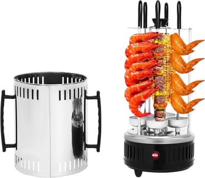 Elektrische Döner Grill - Verticale Grill Kebab - Thuis Grillen - Automatische Rotatie - 20 x 37.5 cm - Zwart Zilver