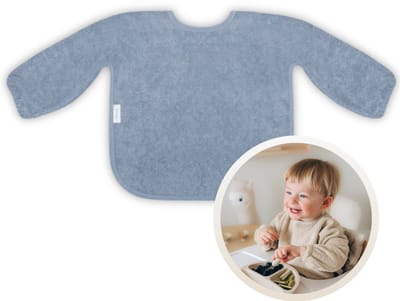 Funnies Slab met Mouwen Grey Blue - Zachte Slab voor Baby’s - 100% Katoenen Badstof - Makkelijk Wasbaar in de Wasmachine - Slabbetjes, Kwijlslab, Schort, Kliederschort, Eet- en Speelslab - Ideaal voor Eten, Knutselen en Spelen