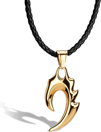 SERASAR Lederen Halsband Man [Flame] - Goud 60cm - Huwelijksgeschenken voor Mannen