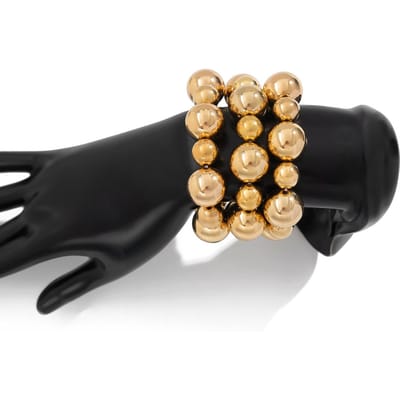 3 Pièces Bracelets Punk Stretch Perles Couleur Or Argent Empilés Boule Perles Bracelet Pour Femmes Hommes Bijoux Perle d'Imitation beige