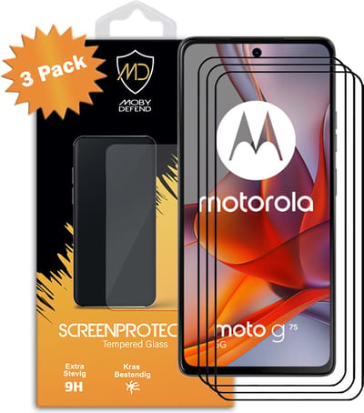 3-Pack MobyDefend Screenprotectors - Geschikt voor Motorola Moto G75 - Screensavers Met Zwarte Randen - Gehard Glas