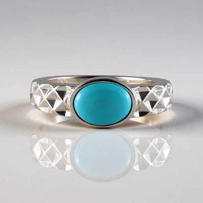 Cavill - Zilveren Ring - 925 Sterling Zilver Platina Geplateerd - Sleeping Beauty Turkoois 1,26 ct Ovaal Cabochon - Elegante Statement Ring Dames
