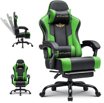 GTPLAYER - Gaming Stoel - Met Voetensteun Hoofdsteun en Lendensteun 180kg - Groen