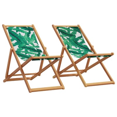 vidaXL - Opklapbare - stoelen, - 2 - stuks, - stof - met - bladmotief - en - massief - hout.