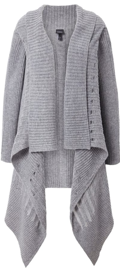 Ulla Popken - Dames - Cardigan puntzoom A-lijn open model lange mouwen - Lichtgrijs melange - Maat 2+