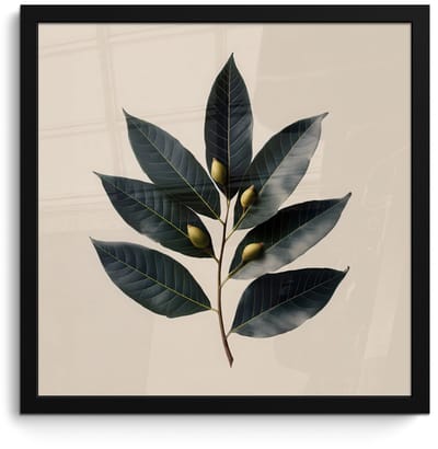 Poster in lijst - Fotolijst 40x40 cm - Posters - Laurierbladeren - Bloemknoppen - subtiel - Posterlijst zwart - Decoratie - Wanddecoratie woonkamer - Muurdecoratie slaapkamer
