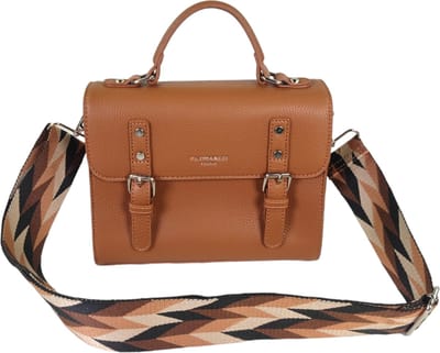 Flora & Co - trendy handtas - boekentasstijl - met fashion riem - camel