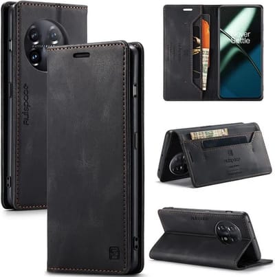 Luxe Flip Case met RFID Bescherming Kaarthouder en Magneetsluiting voor OnePlus 11 _ Zwart
