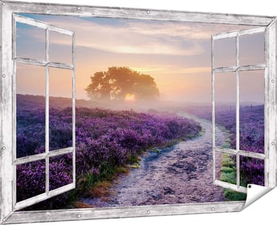 Gards Tuinposter Doorkijk Pad in de Weide van de Veluwe - 180x120 cm - Tuindoek - Tuindecoratie - Wanddecoratie buiten - Tuinschilderij
