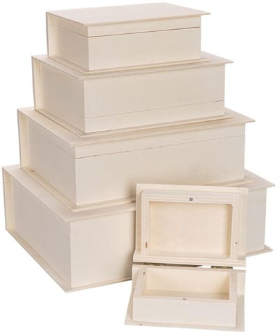 mit Herz | Set houten dozen | Boeken | Doos in boekvorm | met deksel en metalen sluiting | 5 stuks | verschillende maten