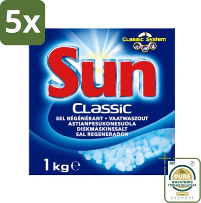 5 x Sun Classic - Vaatwaszout - Klassiek Systeem - 1 kg - Grootverpakking - Vaatwaszout - Kalkaanslag Voorkomen - Vaatwasser Onderhoud - Waterhardheid - Klassiek Systeem