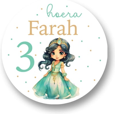 Traktatie Stickers Met Naam en Leeftijd - Prinses-Farah - Gepersonaliseerd - Sluitstickers - Kinderfeest Traktatie - Uitdelen - Uitdeeltraktatie - Traktatiestickers Pimp Studio