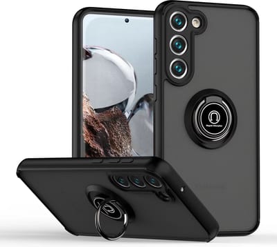 Casemania Hoesje Compatibel met Samsung Galaxy S24 Zwart - Matte Armor Back Cover met Kickstand Ring