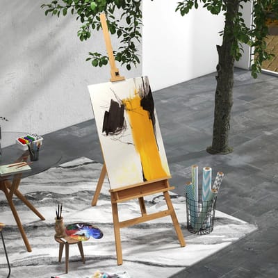 Pugsdrly Vinsetto schildersezel, houten schildersezel, in hoogte verstelbaar, opvouwbaar, pennenbakje, beukenhout, 65 x 110 x 180-235 cm