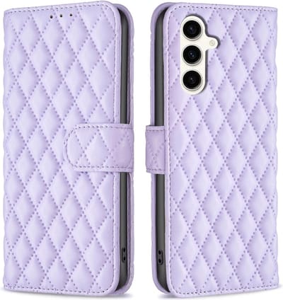 BINFEN Hoesje - Geschikt voor Samsung Galaxy S23 FE Hoesje - BINFEN Rhombus Book Case - Lavendel