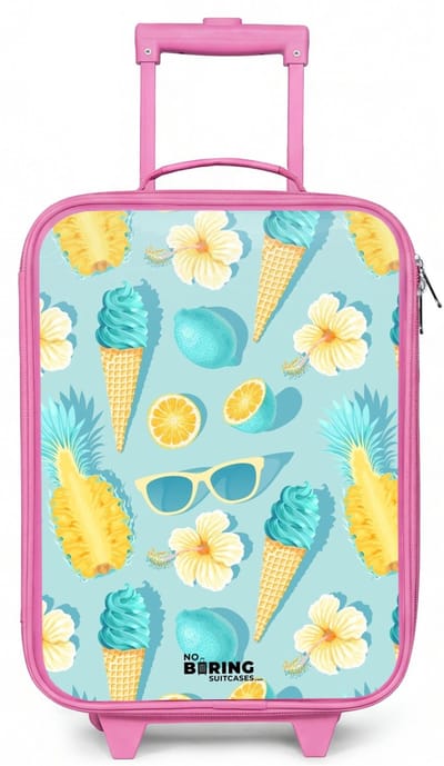 NoBoringSuitcases.com® - Kinderkoffer roze - Kindertrolley meisje - Ibiza icecream - Koffer kind lichtgewicht - Reiskoffer trolley voor kinderen - Koffertje met lichtgevende wieltjes - Rolkoffer
