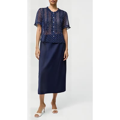 French Connection Polka Dot Short Sleeve Ruffle Top Midnight/summer Wht Size: 6 | Blouses Outlet | Dames | Blauw