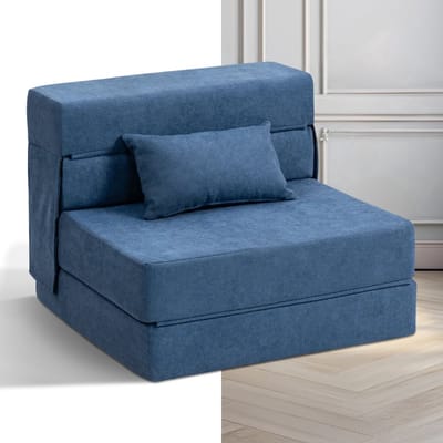 Slaapstoel - Uitklapbaar - Slaapbank - Logeerbed - Zetelbed - Slaapfauteuil - Vouwbed - 1 persoons - Zeer comfortabel - Donkerblauw