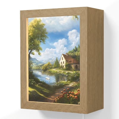 Wandlamp 15x20 cm - Oplaadbaar - Zwaan - Bomen - Rust - Wandlampen binnen woonkamer - Slaapkamer lamp met kabel - Decoratieve nachtlamp - Vloerlamp snoer