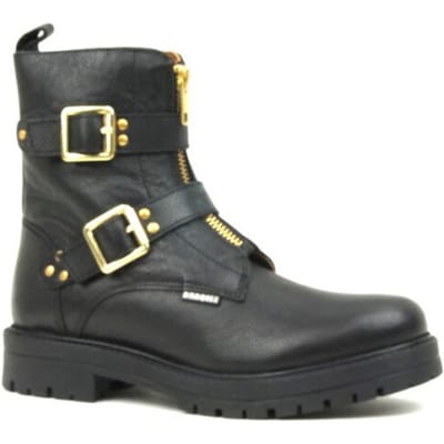 Braqeez 423559-589 Meisjes Biker Boots - Zwart - Leer - Gesp Met Rits