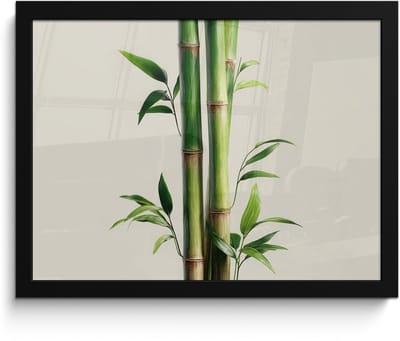 Poster in lijst - Fotolijst 40x30 cm - Posters - Bamboestengels - Sierlijk - Groen - Posterlijst zwart - Decoratie - Wanddecoratie woonkamer - Muurdecoratie slaapkamer