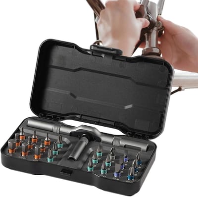 Ratelschroevendraaier Set - Compacte Gereedschap - Elektronica Reparatie - Inklapbare T-greep - 24 Bits - Grijs