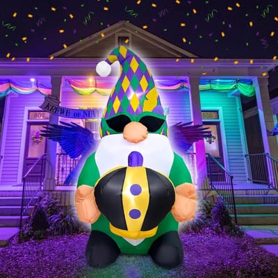 4FT Mardi Gras Opblaasbare Kabouter Holding Kroon Decoratie Blow Up Mardi Gras LED Verlicht voor Lenten Seizoen Indoor Outdoor Vakantie Art Decor
