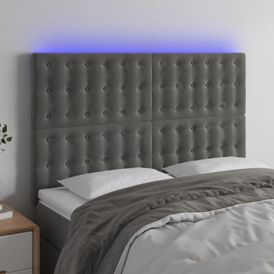 vidaXL - Hoofdbord - LED - 144x5x118/128 - cm - fluweel - donkergrijs