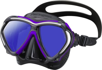TUSA Paragon – Premium duikmasker met dubbele lens, hoge weerstand, CrystalView-lenzen met UV420 en antireflecterende behandeling, helder zicht en comfortabel draagcomfort – Zwart/Paars – M2001SQB VPA