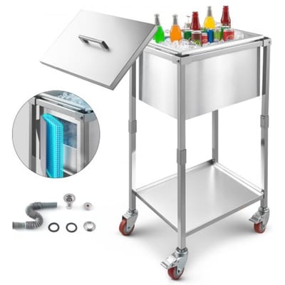 VEVOR Rolbare ijskast (553 x 405 x 970 mm) Koeler van roestvrij staal, 31 liter Commerciële ijskast op wielen voor buitengebruik met plank, voor feestbar in de tuin of op het terras